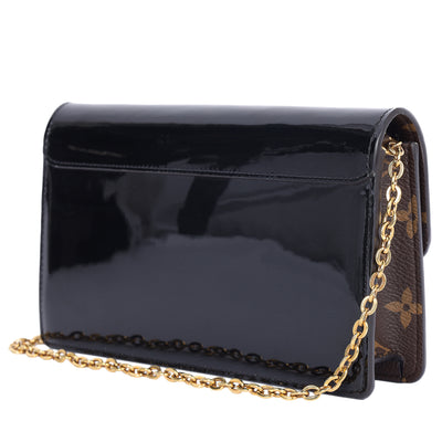 Patent Calfskin Leather Monogram Cherrywood Chain Wallet Black