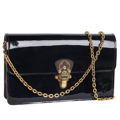 Patent Calfskin Leather Monogram Cherrywood Chain Wallet Black