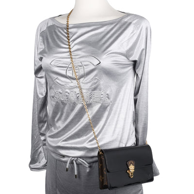 Patent Calfskin Leather Monogram Cherrywood Chain Wallet Black