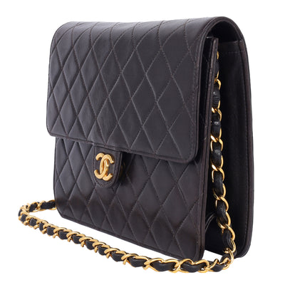 Matelasse Chain Shoulder Bag Lambskin Leather Medium Black