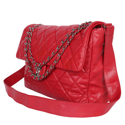 Quilted Caviar Leather XL Classic Flap Messenger Bag Red