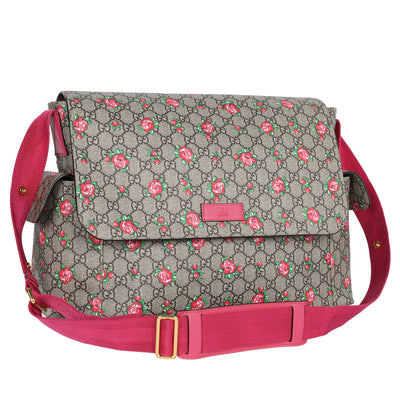 Strawberry Print GG Canvas Diaper Bag Beige Multicolor
