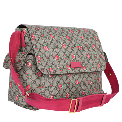Strawberry Print GG Canvas Diaper Bag Beige Multicolor