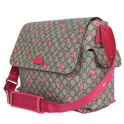 Strawberry Print GG Canvas Diaper Bag Beige Multicolor