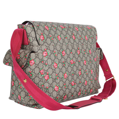 Strawberry Print GG Canvas Diaper Bag Beige Multicolor