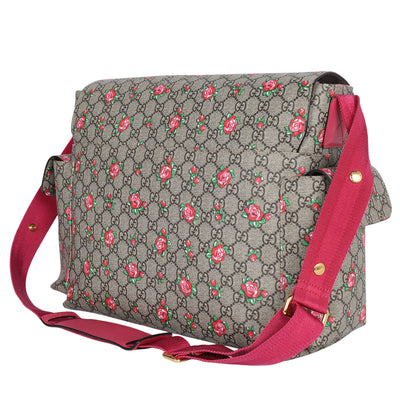 Strawberry Print GG Canvas Diaper Bag Beige Multicolor