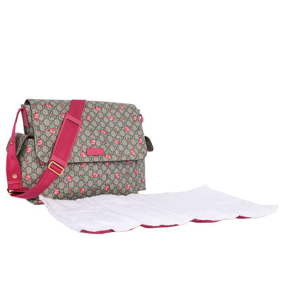 Strawberry Print GG Canvas Diaper Bag Beige Multicolor