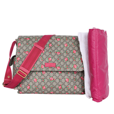 Strawberry Print GG Canvas Diaper Bag Beige Multicolor