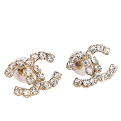 CC Logo Gold Crystal Pierced Earrings