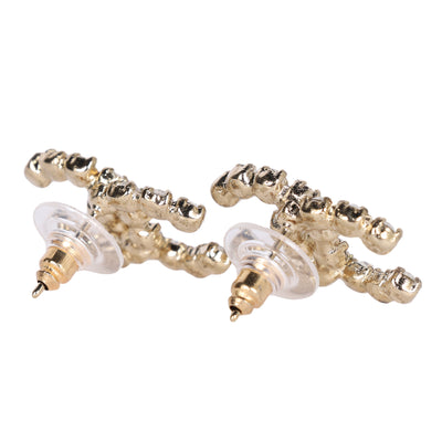 CC Logo Gold Crystal Pierced Earrings
