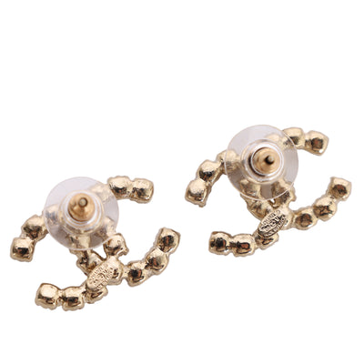 CC Logo Gold Crystal Pierced Earrings