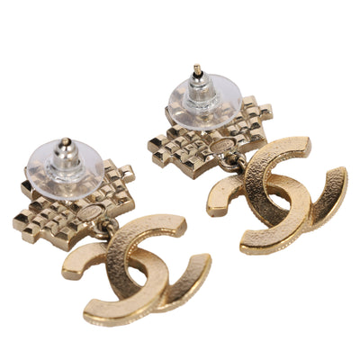 Faux Pearl & Strass CC Crown Drop Pierced Earrings