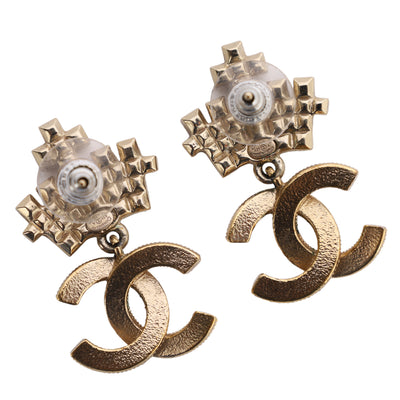 Faux Pearl & Strass CC Crown Drop Pierced Earrings