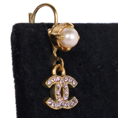 CC logo pink crystal pearl hook dangle earrings