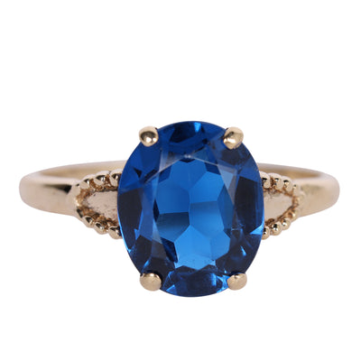 Yellow Gold Blue Spinel Solitaire Ring