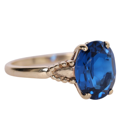 Yellow Gold Blue Spinel Solitaire Ring