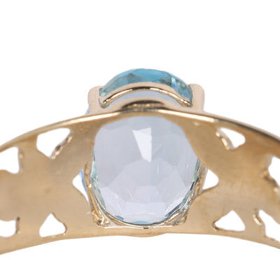Oval Aquamarine Topaz Solitaire.10k Filigree ring
