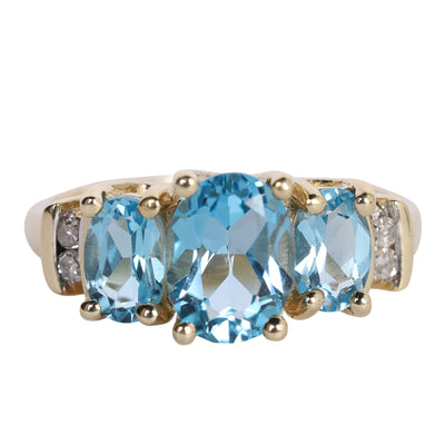 Blue TOPAZ 3 stone past present future ring 10k