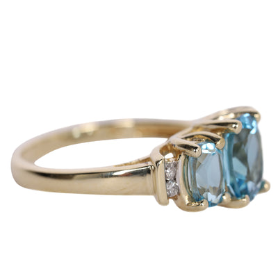 Blue TOPAZ 3 stone past present future ring 10k