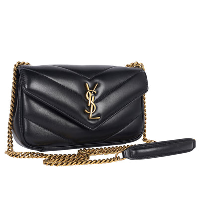 Lambskin Chevron Quilted Mini Loulou Black