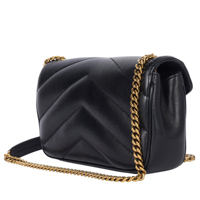 Lambskin Chevron Quilted Mini Loulou Black