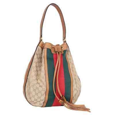 GG Canvas Web Rania Drawstring Hobo