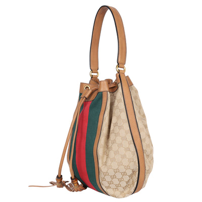 GG Canvas Web Rania Drawstring Hobo