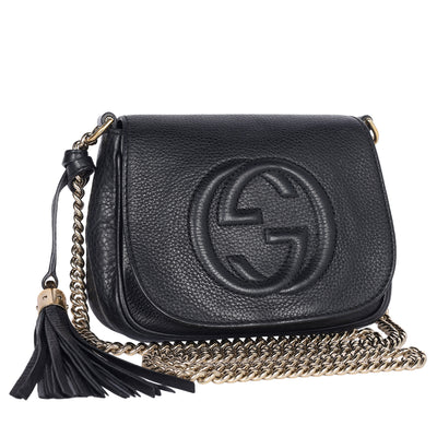 Pebbled Calfskin Small Soho Flap Crossbody Black