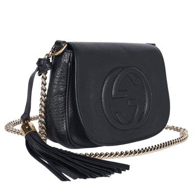 Pebbled Calfskin Small Soho Flap Crossbody Black