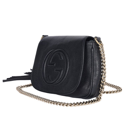 Pebbled Calfskin Small Soho Flap Crossbody Black
