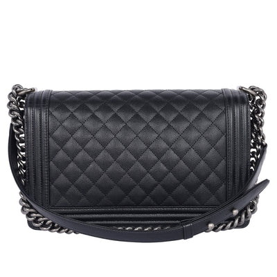 Caviar Quilted Large Boy Flap Bag Black