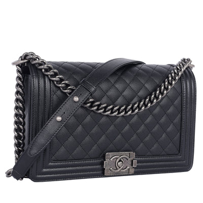 Caviar Quilted Large Boy Flap Bag Black