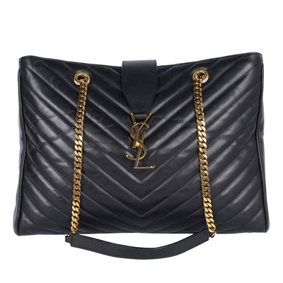 Lambskin Matelasse Chevron Monogram Shopping Bag Black