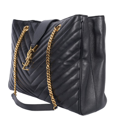 Lambskin Matelasse Chevron Monogram Shopping Bag Black