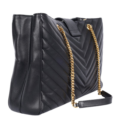 Lambskin Matelasse Chevron Monogram Shopping Bag Black