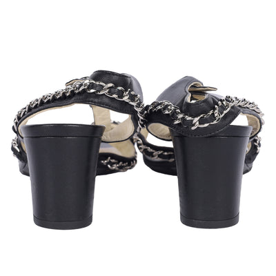 Lambskin Gladiator Chain Sandals 36.5 Black
