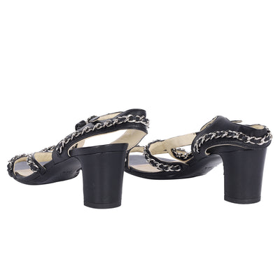 Lambskin Gladiator Chain Sandals 36.5 Black