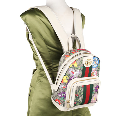 GG Supreme Monogram Flora Web Small Ophidia Day Backpack White