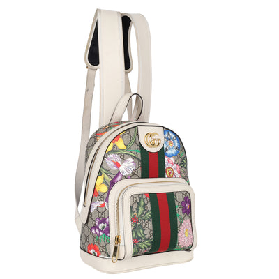 GG Supreme Monogram Flora Web Small Ophidia Day Backpack White