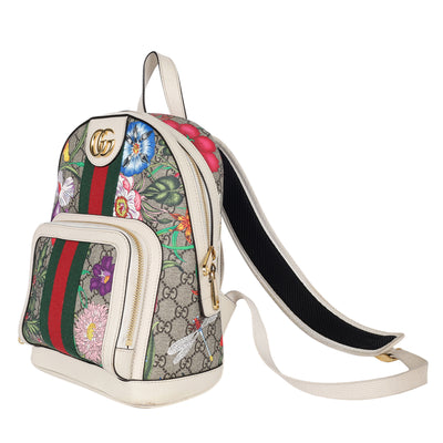 GG Supreme Monogram Flora Web Small Ophidia Day Backpack White