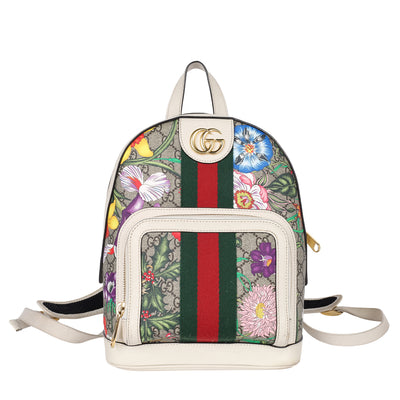 GG Supreme Monogram Flora Web Small Ophidia Day Backpack White