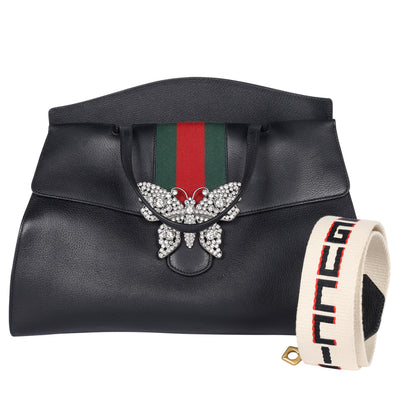 Black Leather Butterfly Linea Totem Handbag