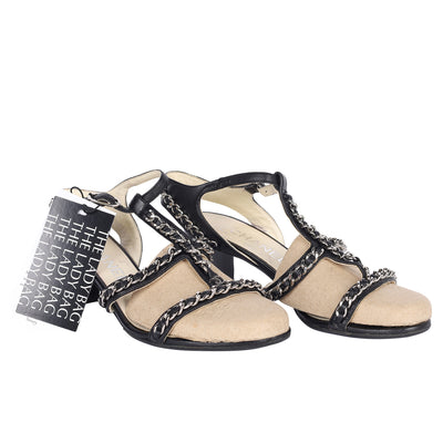 Lambskin Gladiator Chain Sandals 36.5 Black