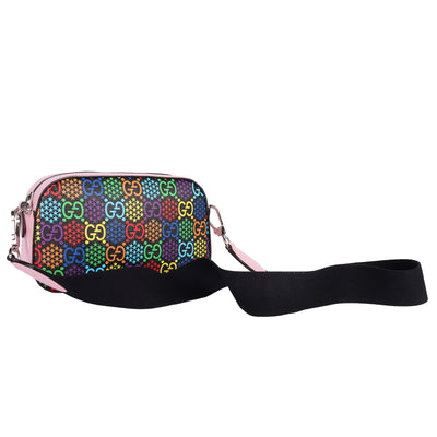 GG Supreme Monogram Psychedelic Shoulder Bag Black Multicolor Sugar Pink