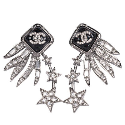 Logo Silver Rhinestone Star Pierced Earrings