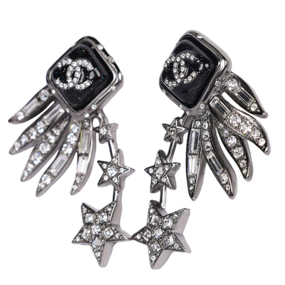 Logo Silver Rhinestone Star Pierced Earrings
