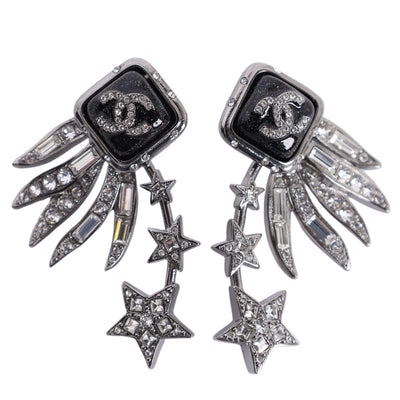 Logo Silver Rhinestone Star Pierced Earrings