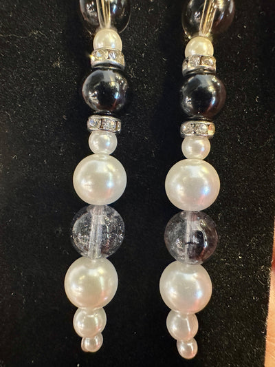 Pearl Rhinestone Dangle Pierced Earrings