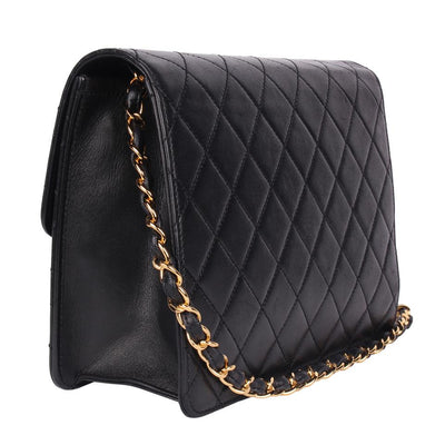 Classic Front Flap Leather Shoulder Bag Black