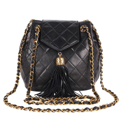 Classic Front Flap Tassel Lambskin Leather Cross Body Bag Black